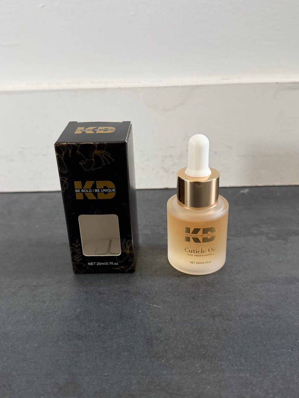 New KD Cuticle Oil Dropper Bottle - Gold & Frosted